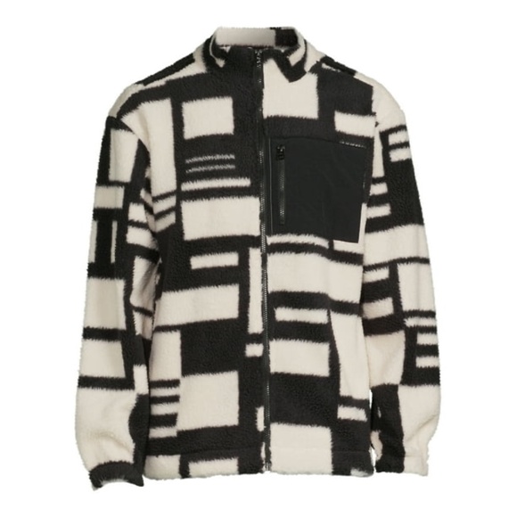 Men's Faux Sherpa fleece Sherling Trucker Jacket geometric streetwear Y2K 2XL - Picture 5 of 16